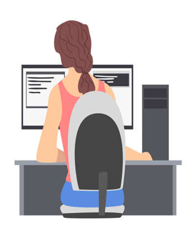 パソコンに向かっている女性のイメージイラスト